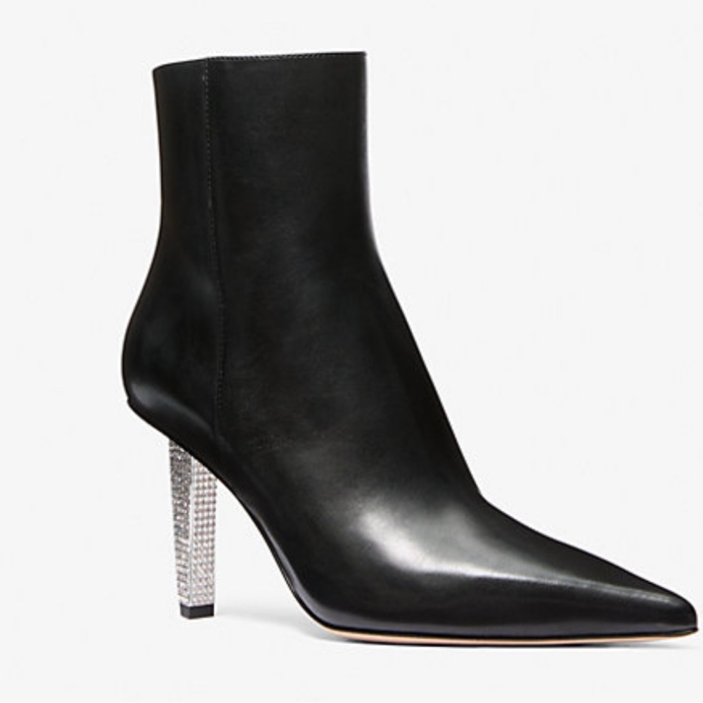 Michael Kors Black Leather Boots with Sparkling Silver Heel